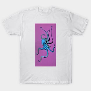 Blue Octopus on Purple (Vertical) T-Shirt